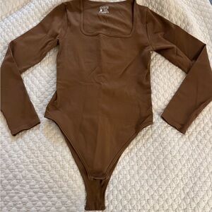 Women’s Long Sleeve Brown One-Piece Bodysuit- Size Large